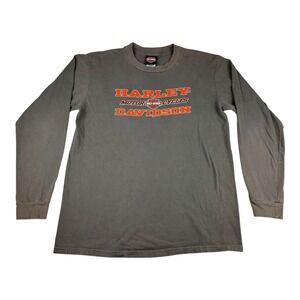VTG Harley Davidson Mens Large Long Sleeve Graphic T Shirt Gray Kitty Hawk USA